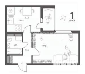 1-к квартира, вторичка, 40м2, 14/17 этаж