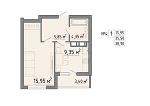 1-к квартира, строящийся дом, 39м2, 1/19 этаж