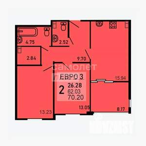 2-к квартира, вторичка, 70м2, 22/25 этаж
