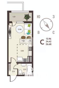Студия квартира, вторичка, 27м2, 1/18 этаж