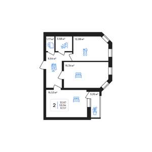 2-к квартира, строящийся дом, 62м2, 5/8 этаж