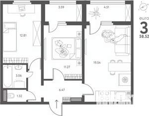 2-к квартира, сданный дом, 59м2, 17/17 этаж
