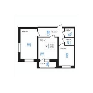 2-к квартира, строящийся дом, 66м2, 4/8 этаж