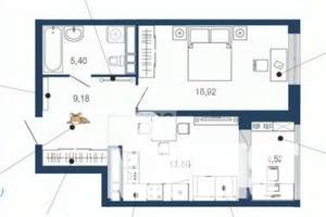 1-к квартира, вторичка, 50м2, 2/22 этаж