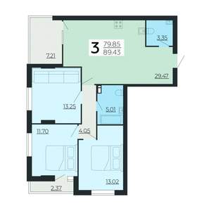 3-к квартира, вторичка, 89м2, 2/24 этаж