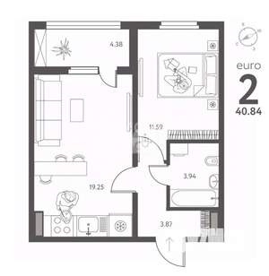 1-к квартира, вторичка, 41м2, 6/17 этаж