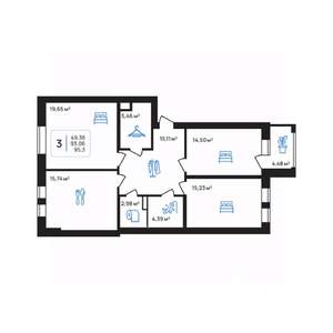 3-к квартира, строящийся дом, 95м2, 6/8 этаж
