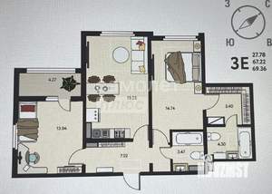 2-к квартира, вторичка, 69м2, 2/18 этаж