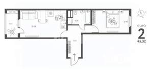 2-к квартира, вторичка, 45м2, 6/17 этаж