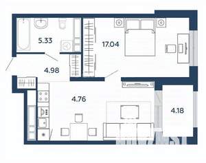 1-к квартира, вторичка, 50м2, 7/23 этаж