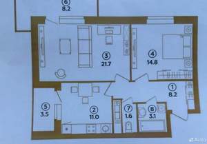 2-к квартира, вторичка, 72м2, 6/25 этаж
