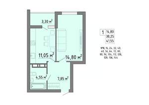 1-к квартира, строящийся дом, 42м2, 3/19 этаж