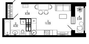 1-к квартира, вторичка, 27м2, 25/25 этаж