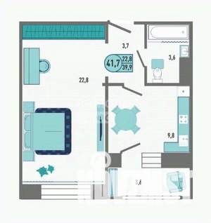 1-к квартира, вторичка, 42м2, 11/18 этаж