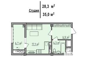 Студия квартира, строящийся дом, 35м2, 2/7 этаж