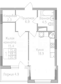 2-к квартира, вторичка, 50м2, 18/19 этаж