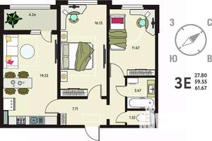 2-к квартира, вторичка, 62м2, 10/18 этаж