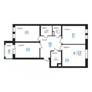 3-к квартира, строящийся дом, 95м2, 4/8 этаж