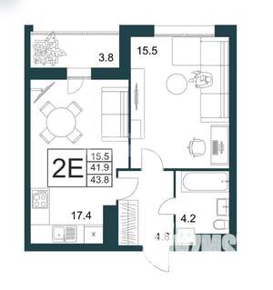 1-к квартира, вторичка, 44м2, 7/19 этаж
