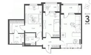 3-к квартира, вторичка, 91м2, 14/17 этаж