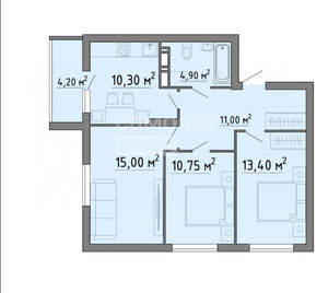 3-к квартира, вторичка, 70м2, 1/19 этаж