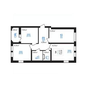 3-к квартира, строящийся дом, 79м2, 6/8 этаж