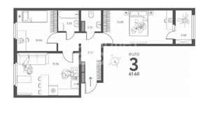1-к квартира, вторичка, 62м2, 3/17 этаж