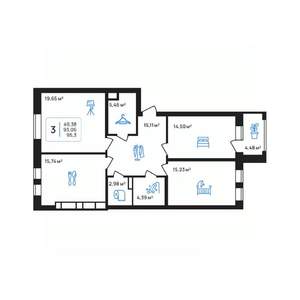 3-к квартира, строящийся дом, 95м2, 2/8 этаж