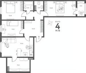 3-к квартира, вторичка, 91м2, 5/17 этаж