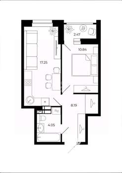 1-к квартира, вторичка, 41м2, 19/24 этаж