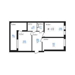 2-к квартира, строящийся дом, 70м2, 7/8 этаж