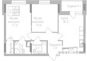 2-к квартира, вторичка, 66м2, 14/17 этаж