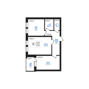 2-к квартира, строящийся дом, 61м2, 4/7 этаж