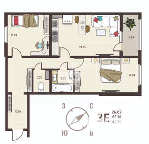 2-к квартира, вторичка, 67м2, 16/18 этаж