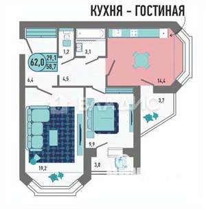 2-к квартира, сданный дом, 63м2, 18/18 этаж