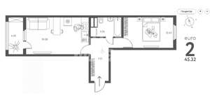 2-к квартира, вторичка, 45м2, 13/17 этаж