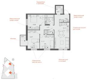 3-к квартира, вторичка, 83м2, 13/25 этаж