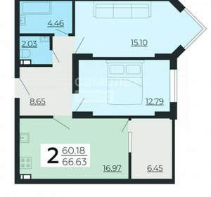 2-к квартира, вторичка, 66м2, 22/24 этаж