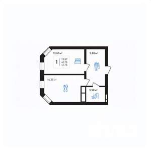 1-к квартира, вторичка, 42м2, 4/8 этаж