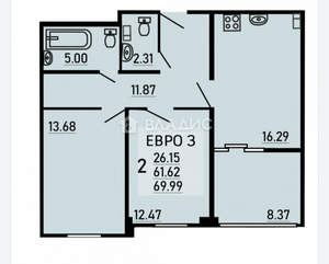 2-к квартира, вторичка, 70м2, 3/17 этаж