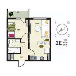 2-к квартира, вторичка, 32м2, 11/18 этаж