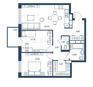 3-к квартира, сданный дом, 71м2, 13/25 этаж