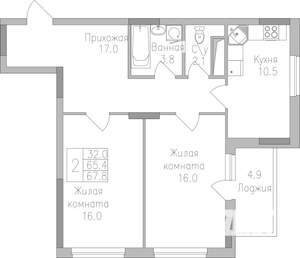 2-к квартира, строящийся дом, 68м2, 8/19 этаж