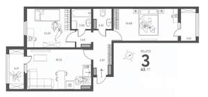 2-к квартира, строящийся дом, 66м2, 2/18 этаж