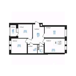 3-к квартира, строящийся дом, 78м2, 2/8 этаж