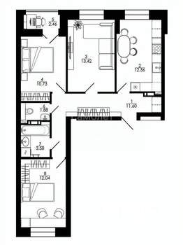 3-к квартира, строящийся дом, 70м2, 9/12 этаж