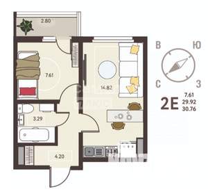 1-к квартира, вторичка, 31м2, 17/18 этаж