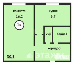 1-к квартира, вторичка, 30м2, 4/5 этаж