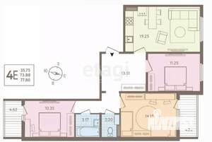 3-к квартира, вторичка, 78м2, 2/18 этаж