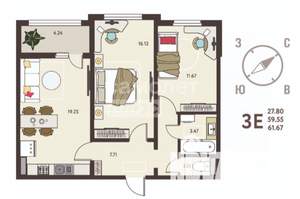 2-к квартира, вторичка, 62м2, 2/18 этаж